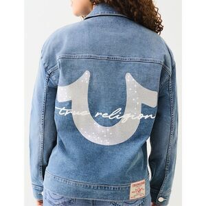 True Religion denim jacket OVERSIZED DENIM METALLIC LOGO JACKET size M NWT